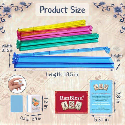 American Mahjong Tile Set, 166 Premium Blue Tiles, 4 All-in-One Color Racks/Pushers, Mahjong Accessories Mahjong Set Complete with Bag (Ma Jong, Mah-Jongg, Majiang)