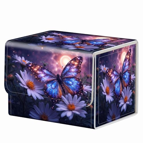 Strong Magnet for TCG MTG Commander Deck Box Playing Card Case Magic Deck Box Creative Pattern Trading Card Storage Box for Collectible Games, Blue Butterfly White Wildflower - color: Blue Butterfly White Wildflower
