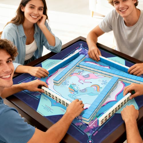KUNTE Mahjong Mat, Purple Blue, 32"x32" | Foldable, Quiet, Waterproof & Non-Slip, Printed Rules, Asian-Themed Game Nights - color: Whimsy Unicorns