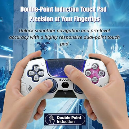 NexoGame Wireless Controller for PS5 with 3D Hall Effect Joysticks, Bluetooth 5.0 Gamepad with Motion Control, Dual Vibration, USB C Rechargeable Design, Compatible with PS5 Console and Windows PC Gaming (Galaxy White) - color: Galaxy White