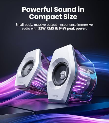 Edifier G2000 Pro 2.0 RGB Gaming Speakers with 64W Peak Power, White | Virtual 7.1 Surround Sound, 270° TempoFlow Light Sync, Bluetooth 5.4/USB-C/AUX for PC, PS5, Game Console - color: White