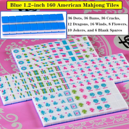 American Mahjong Sets with Pushers 166 Mahjong Tile Set 1.2 inch Blue American Mahjong Set