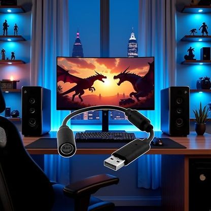 GANPUB Black Audio USB Breakaway PC Cable Cord Adapter Converter for Xbox 360 Controller RockSmith Real Tone Cable