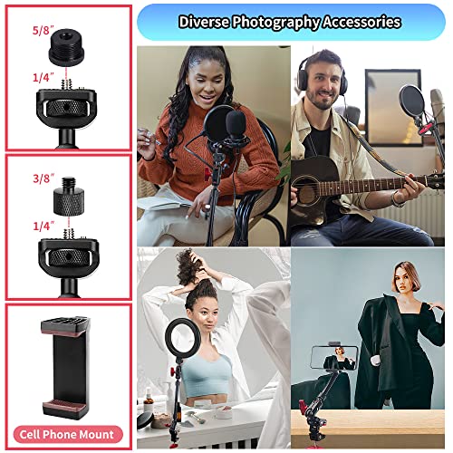 13"/34cm Magic Arm w Clamp, Camera Mount & Clamp w 1/4" 3/8" Threads and Articulating Friction Magic Arm, Overhead Phone Mount, Camera Boom Arm Mount for Light Webcam Mic Action Camera Monitor - size: 13IN-RB