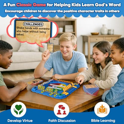 Garybank Bible Conversation Game for Kids, Christian Virtue Development | 180 Conversations & Challenges, 10 Bible Virtue Cards, 10 Verses, Learn the Bible, Learn Math Skills & Strategy, Age 5+