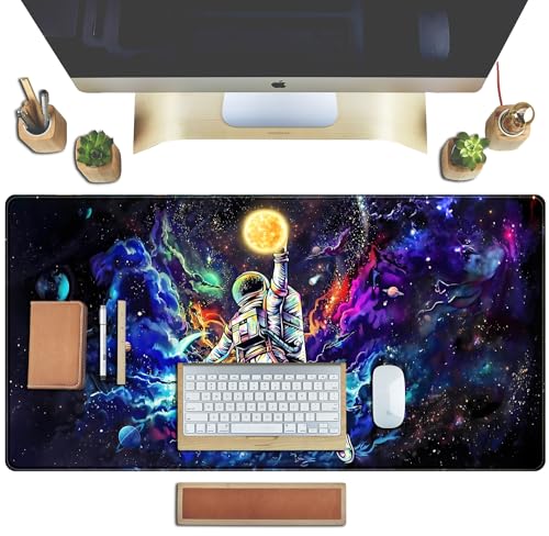 Astronaut Desk Space Mouse Pad for Boys - Galaxy Gaming Mouse Pad, 31.5x15.7in, Stitched Edges - color: Colorful Astronaut Boys