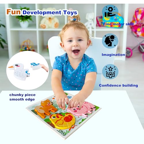 Learning Farm Animal Jigsaw Puzzles for Toddlers, Gifts for 2 3 Years Old Girls Boys,Wooden Montessori Puzzle 2-4, Toddler Toys Educational Toys Kids Ages 1-3 - color: Farm Animal