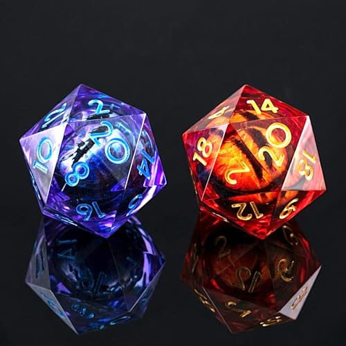 DND Dice Set 8PCS with Extra D20-Beholder's Eye Dragon Eye Liquid Core Sharp Edge Handmade Polyhedral Resin 2×D20 D4 D6 D8 D10 D12 D10% Dungeons Dragons Tabletop RPG - color: 8pcs-purple Blue