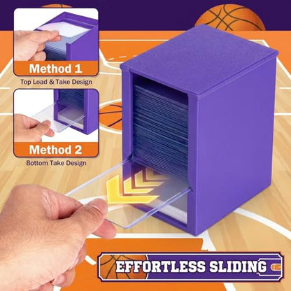 Toploader Dispenser & Penny Sleeve Holder - Dual Compartment Holds 250 Penny Sleeves & up to 50 Top Loaders, Stackable Card Storage Box with Dustproof Lid (Purple) - color: Purple