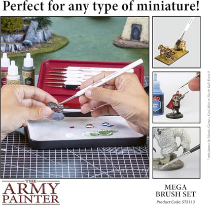 The Army Painter Wargames Mega Brush Set, Black, 10 Miniature Paint Brushes, Incl. Free Masterclass Kolinsky Sable Hair and Detail Paint Brush with Fine Tip - for Miniature Painting, D&D & Warhammer