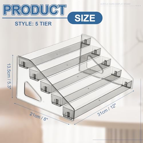PATIKIL 5 Tier Acrylic Card Display Stand, Portable Postcard Rack Holder Organizer Versatile Display for Trading Cards Baseball PSA Stickers Stamp, Gray - color: Gray, style: 5 Tier