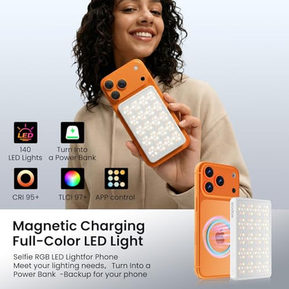 Selfie Phone Light with Magnetic,120 LED 1800K-10000K 4900mAh + Power Bank RGB Video Light CRI 96+ Professional Portable Lighting - size: 120