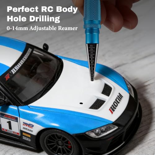 RC Car Body Reamer 0-14mm with Measurement Scale, Hole Punch Tool Kit with Curved & Straight Lexan Scissors, Hobby Knife for RC Shell Mounting, Trimming & Plastic Model Building(Blue) - color: Light Blue