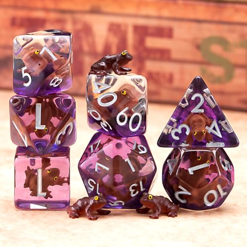 Resin D&D Dice Set, Brown Frog DND Animal Polyhedral Dice for Dungeons and Dragons, RPG, MTG DND 7-DIE (D4, D6, D8, D10, D12, D20, D%) - color: Brown Frog