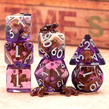Resin D&D Dice Set, Brown Frog DND Animal Polyhedral Dice for Dungeons and Dragons, RPG, MTG DND 7-DIE (D4, D6, D8, D10, D12, D20, D%) - color: Brown Frog