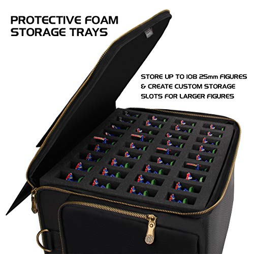 ENHANCE Portable Miniature Figure Storage & Carrying Case - 4 Foam Layers fits 108 Infantry Minis & Pick & Pluck for Large Figures - Book Sleeve & 2 Accessory Pockets for Measuring Tape, Dice & More - size: Large (108 Slots), style: Standard Base Minis