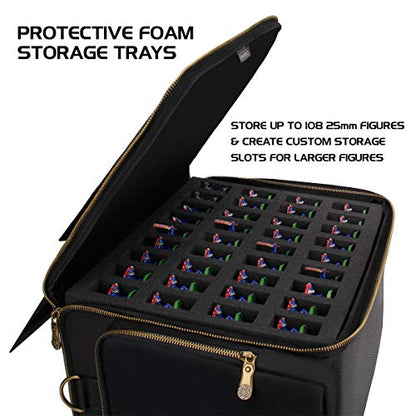 ENHANCE Portable Miniature Figure Storage & Carrying Case - 4 Foam Layers fits 108 Infantry Minis & Pick & Pluck for Large Figures - Book Sleeve & 2 Accessory Pockets for Measuring Tape, Dice & More - size: Large (108 Slots), style: Standard Base Minis