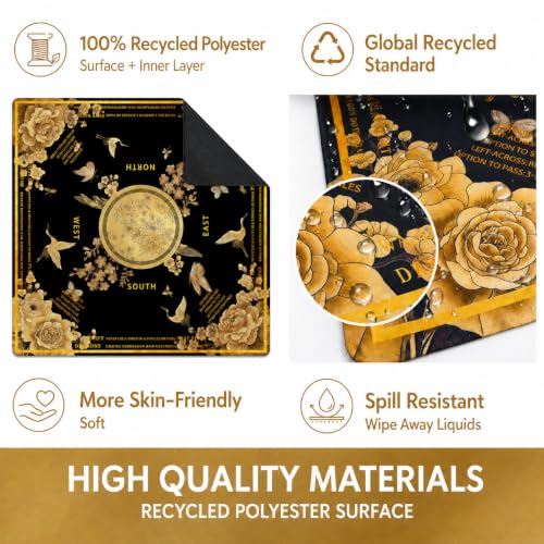 Black Mahjong Mat for Table, American Mahjong Mat with Rules, 31.5''x31.5'' | Non-Slip & Noise Reduction Mah Jongg Gift with Carrying Bag for Poker, Board Games, Dominoes, Cards & Tile Games - color: Luxury Black Gold