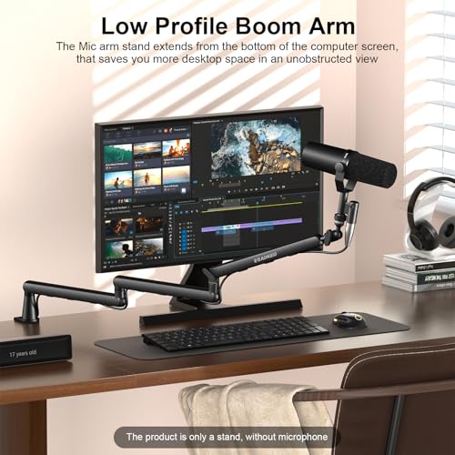 Microphone Arm,Aokeo AK-55i Desk Low Profile Adjustable Mic Boom Arm Stand,Suitable For Blue Yeti,Snowball iCE, HyperX QuadCast,SoloCast,Elgato Wave,Etc - color: AK-55i