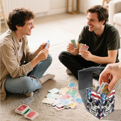 for MTG Deck Box, Commander Deck Case Fits 100 Double Sleeved Cards, PU Leather Storage Box, Compatible with Magic/TCG/PTCG/EDH/Sport Cards,American flag skull - color: American flag skull