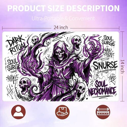 MTG Playmat with Storage Tube & 7-Dice Set - Waterproof TCG Playmat with Stitched Edges, Non-Slip Rubber Card Game Mat (24"x14") (playmat with Zones, Street Art Necromancer) - color: Street Art Necromancer, style: playmat with zones