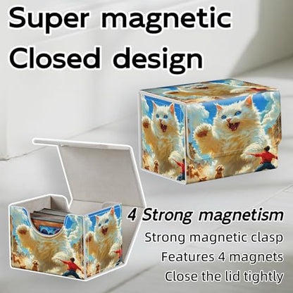 Trading Card Storage Box, Holds 100+ for MTG Cards, Premium PU Leather with Magnetic Closure, Giant White Cat And A Boy Durable Deck Box for Magic the Gathering, Trading Card Games - color: Giant White Cat And A Boy