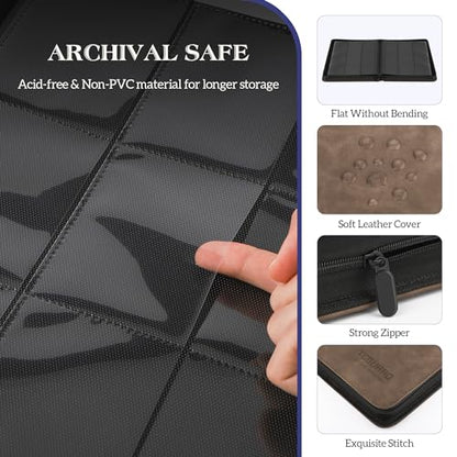 Trading Card Binder, 9 Side Loading Pocket Card Album Hold Up to 540, Zipper Binder for Collection, TCG Holder for Sports, Yugioh, MTG etc. (Brown 9) - color: Brown 9