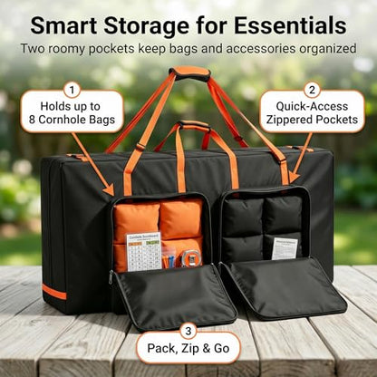 Cornhole Board Carrying Case – Heavy-Duty 600D Padded Bag with Shoulder Straps & Dual Accessory Pockets, Fits Regulation 4' x 2' Boards, Tailgate & Outdoor Games
