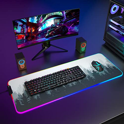 ITNRSIIET RGB Gaming Mouse Pad, Full Desk XL Extended Large Gaming Mousepad, 12 Lighting Modes 30% Thicker Big LED Desk Mat for Gamers, 32 x 12 inches, Ink Painting Misty Forest - color: Ink Painting Misty Forest