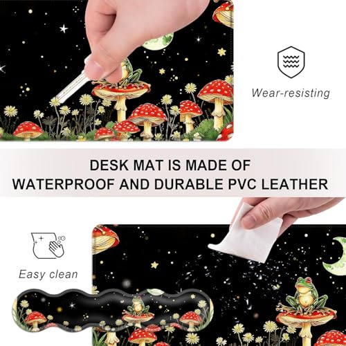 Mouse Pad,Large Desk Mat Set, 4in1 XL Mousepad + Keyboard Wrist Rest+Mouse Wrist Rest+Coaster with Ergonomic Desk Pad for Home Office Table Computer Cover -Aesthetic Mushroom Frog - color: Aesthetic Mushroom Frog