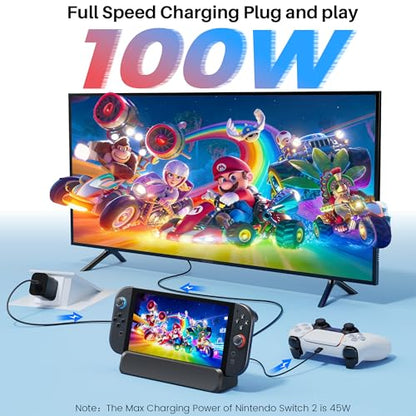 RREAKA for Nintendo Switch 2 Dock Station, Portable TV Docking Station with 4K@60Hz HDMI Output, USB 3.0 Port and 100W USB C Power, Includes HDMI Cable
