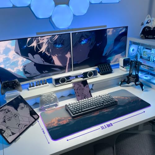 JMIYAV White RGB Gaming Mouse Pad 31.5x12 Inch PC XL Large Extended Glowing Led Light Up Desk Pad Non-Slip Rubber Base Computer Cute Mousepad Mat Desk Accessories Gaming Setup 93-802 - color: Ember Peaks