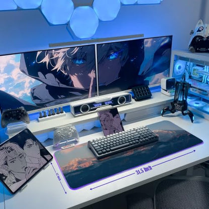 JMIYAV White RGB Gaming Mouse Pad 31.5x12 Inch PC XL Large Extended Glowing Led Light Up Desk Pad Non-Slip Rubber Base Computer Cute Mousepad Mat Desk Accessories Gaming Setup 93-802 - color: Ember Peaks