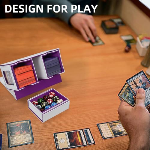 AFIING MTG Commander Card Storage Box - Fits 200 Double Sleeved Cards,3-in-1Card Deck Case,Mtg deck Card Organizer For Commander TCG CCG,4Dividers &2 Toploaders, Whtie/Purple - color: White Purple