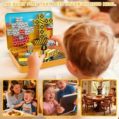 54 Pcs Mini Magnetic Blocks Travel Toys with Iron (Yellow) | Kids 3+ Mini Magnetic Cubes for Airplane & Car Ride Portable Storage Box Toddler Gifts Christmas Halloween New Year birthday