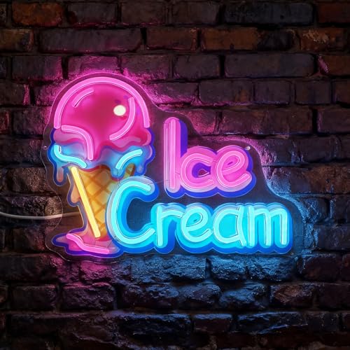 LED Ice Cream Neon Light Up Signs for Ice Cream Snack Bar Coffee Drink Shop Street Food Party Bedroom Business Window Wall Decor Art, USB Power and Dimmable - color: Ice Cream