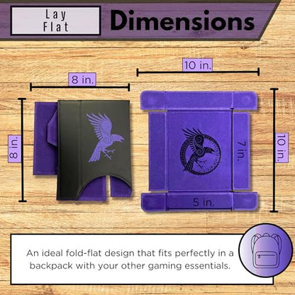 Luck Lab Magnetic Folding Dice Tower & Tray for DND RPG Games, Raven Purple | Version 2.0 Magnets, PU Leather + Felt, Folds Flat, Portable, Quiet Play Dice Roller Tray