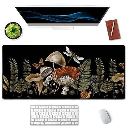 SSOIU Cute Witch Magic Mushroom Forager Fern Desk Mat, Boho Extended Mouse Pad, Extra Large Gaming Desk Pad Non-Slip Water-Resistant Rubber Base Computer Keyboard Mouse Mat, 35.5 x 15.7-inch - color: Mushroom Forager Fern