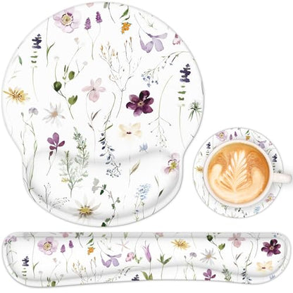 Ergonomic Mouse Pad with Wrist Rest and Keyboard Wrist Rest, Mousepad and Wrist Rest for Computer Keyboard, Pain Relief, Non-Slip Rubber Base, Mouse Pad Wrist Support for Gaming, Flowers and Plants - color: Flowers and Plants