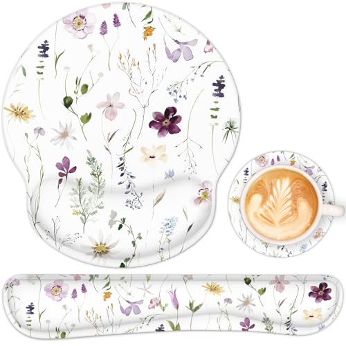 Ergonomic Mouse Pad with Wrist Rest and Keyboard Wrist Rest, Mousepad and Wrist Rest for Computer Keyboard, Pain Relief, Non-Slip Rubber Base, Mouse Pad Wrist Support for Gaming, Flowers and Plants - color: Flowers and Plants