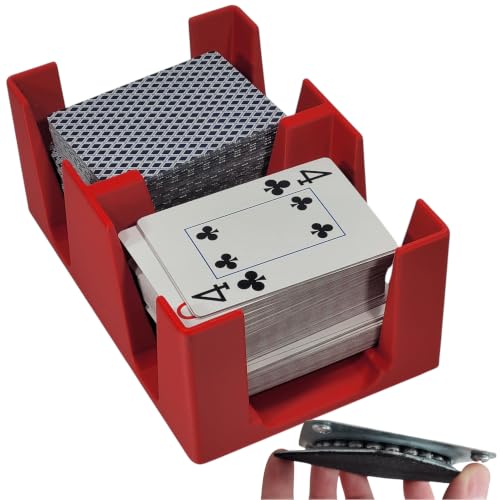 Revolving Six Deck Playing Card Tray for 2-6 Decks: Made in USA (Red) | Rotates 360°, Plastic, Holds up to 6 decks, Includes swivel turn table base, for Canasta, Samba, Newt's Playing Cards - color: Red, size: 6 Deck