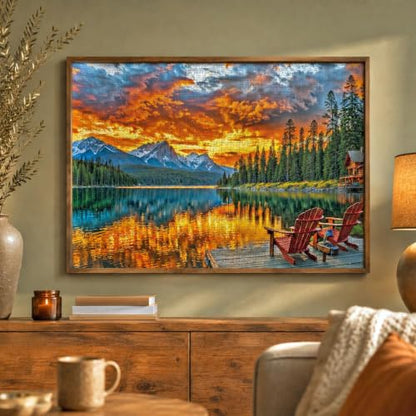 Cross & Glory | 1000 Piece Jigsaw Puzzles for Adults | Dockside Reflections | Tranquil Sunset Lake Scene | 2mm Thick Pieces | Bonus Reference Poster | Satin Finish | Ages 14+ - color: Dockside Reflections
