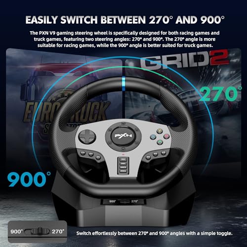 PXN Racing Wheel - Steering Wheel V9 Driving Wheel 270°/ 900° Degree Vibration Gaming Steering Wheel with Shifter and Pedal for PS4, PC, PS3, Xbox Series X|S, Xbox One(V9)