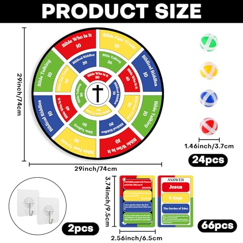 gisgfim 29" Large Faith Darts Bible Interactive Game 66 Trivia Cards with 264 Questions & 24 Sticky Balls, Christian Supplies for Church, Disciples, Sunday, Birthday Gift, Family