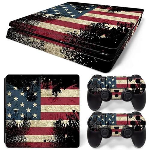 Compatible with PS4 Slim Console Skin USA Flag Vinyl Wrap (Red) | Game Controller Sticker, Protective Decal Cover - color: Red