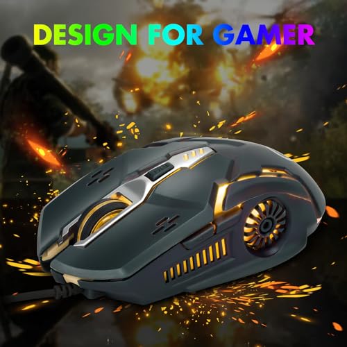 CHONCHOW Silent Click Mouse, Gaming Mouse Wired, 6 Button, 4 Adjustable DPI Upto 3200 DPI, RGB Lighting, Compatibility for PC/Laptop/Mac, Wired Mouse Used for Games and Office (White)