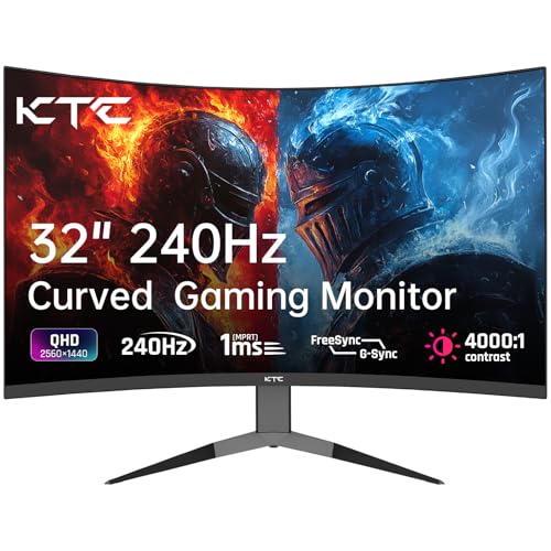 KTC 32 Inch 240Hz Curved Gaming Monitor, 2K 1440P Computer PC Monitor 1000R | Adaptive Sync, 1ms Frameless, 122% sRGB, HDMI, DisplayPort, Tilt Adjustable, H32S25E - color: Black, size: 32" 2K Curved 240Hz