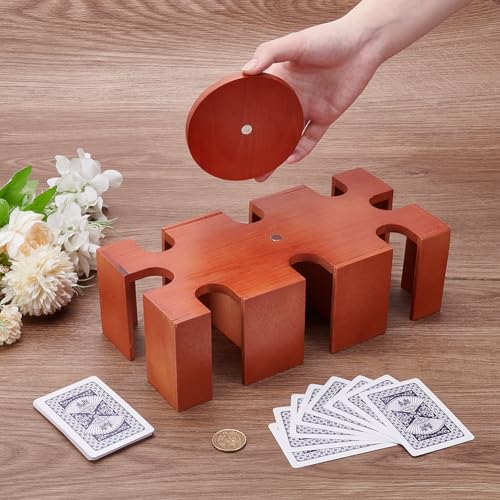 UNICRAFTALE Wooden Card Tray Rotating Deck Poker Card Playing Holder Stacking Tabletop Card Holder Cards Stand Cards Organizer 360 Degree Swivel for Adult Table Games 9.05 x 6.69 x 3.3 Inch