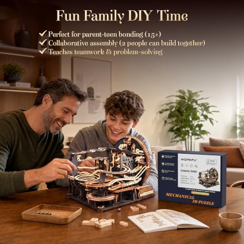 3D Wooden Puzzle for Adults, Marble Run Mechanical Model Kit with Gear Driven Ball Track, DIY Wooden Building Set, Brain Teaser STEM Craft Gift for Men, Women and Puzzle Lovers - color: Zxm-520-362pcs