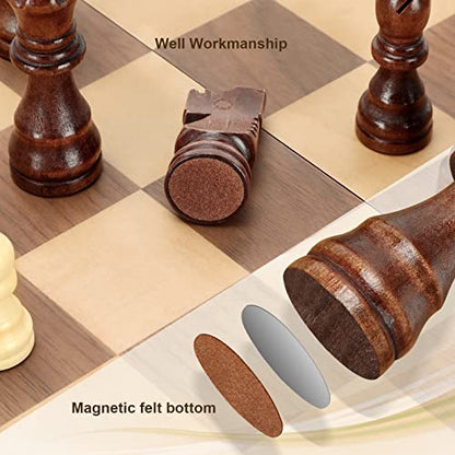 Magnetic Wooden Chess Set for Adults Kids 12'' Chess Board with Handmade Pieces, Folding Portable Travel Unique Chess Sets Game for Tournament Professional Beginner - size: 12 INCHES